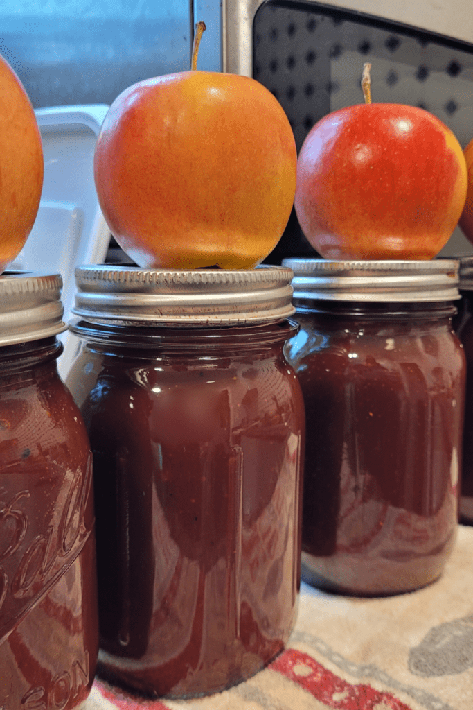 Image illustrates apple butter in crockpot.