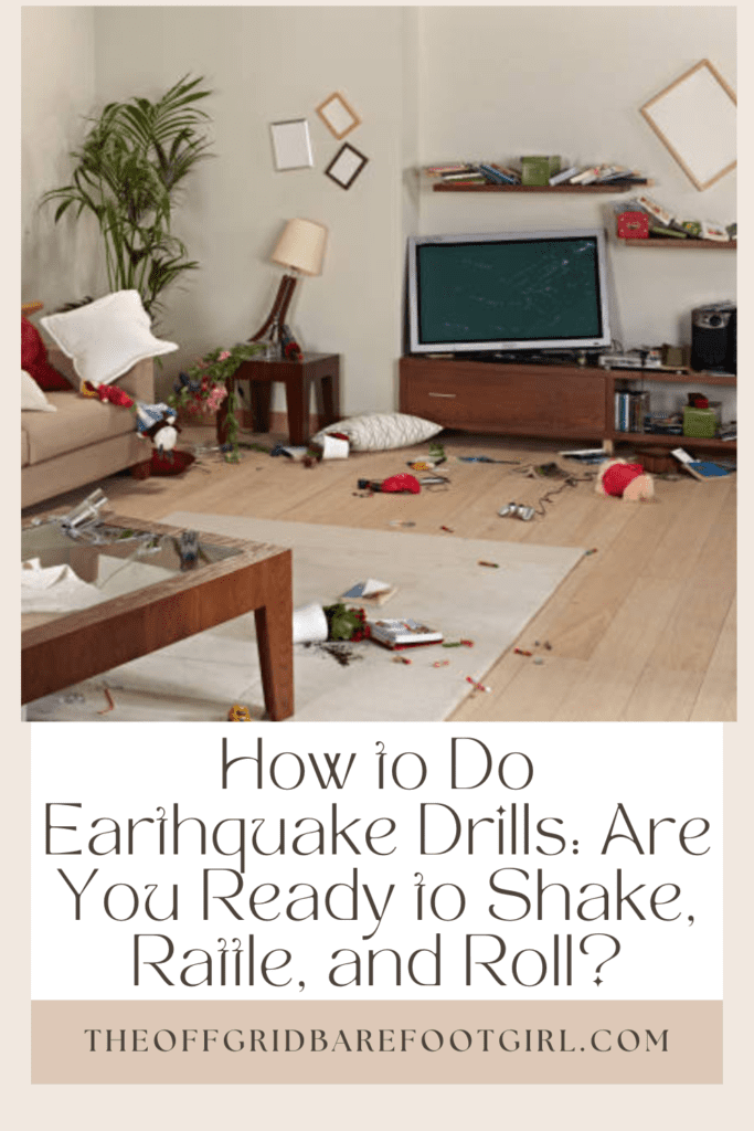 Image illustrates a Pinterest pin of earthquake drills.