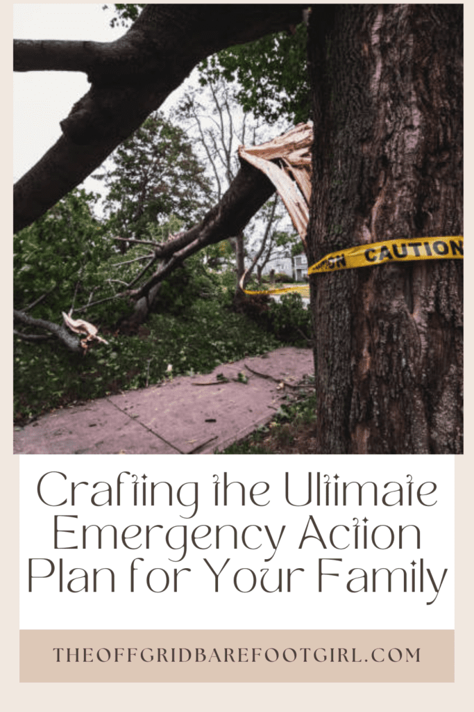 Image illustrates a Pinterest pin of a broken tree for an emergency action plan.
