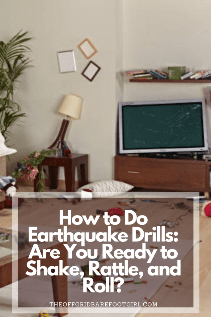 Image illustrates a Pinterest pin of earthquake drills.