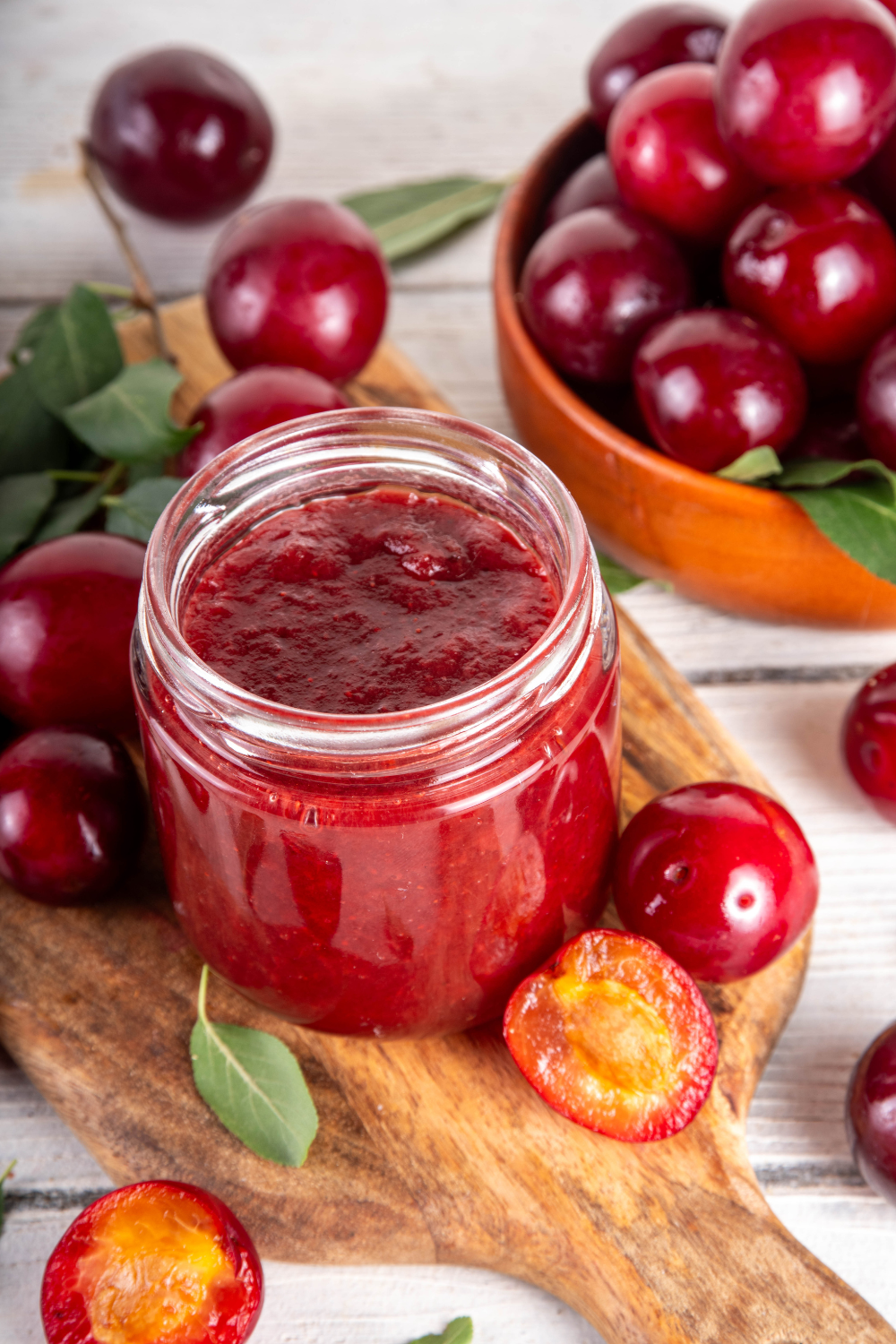 Image illustrates cherry plum jam.