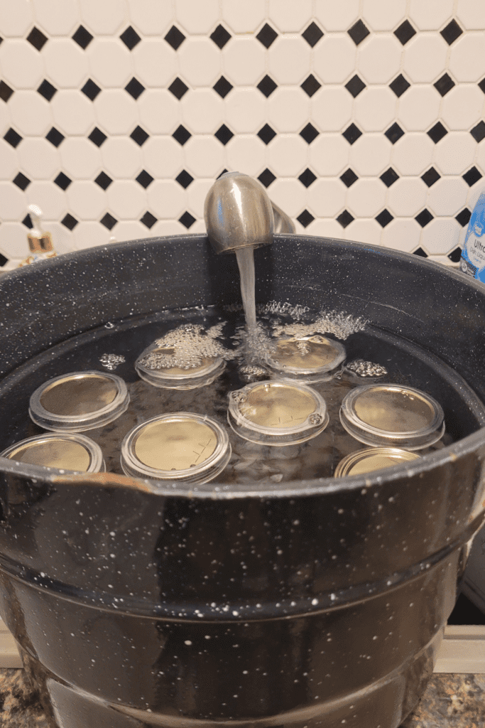 Image illustrates water bath canning grape jam.