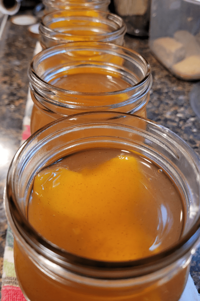 Image illustrates peach pie filling.