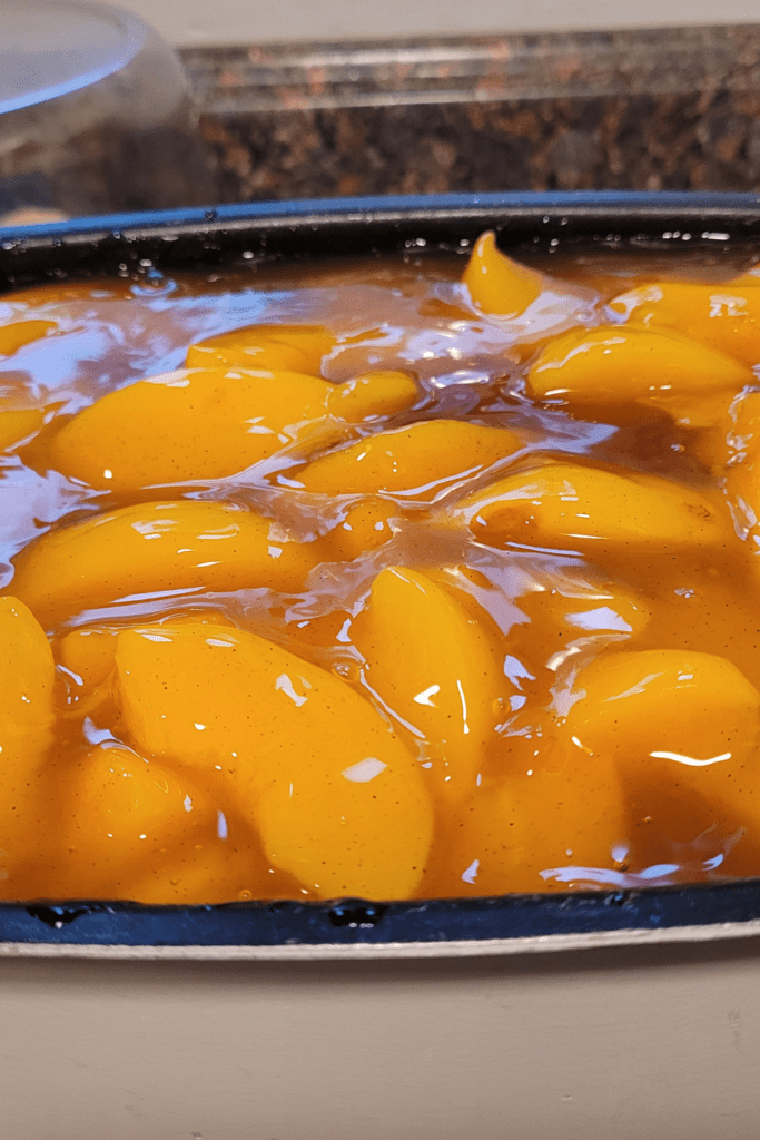 Image illustrates peach pie filling.