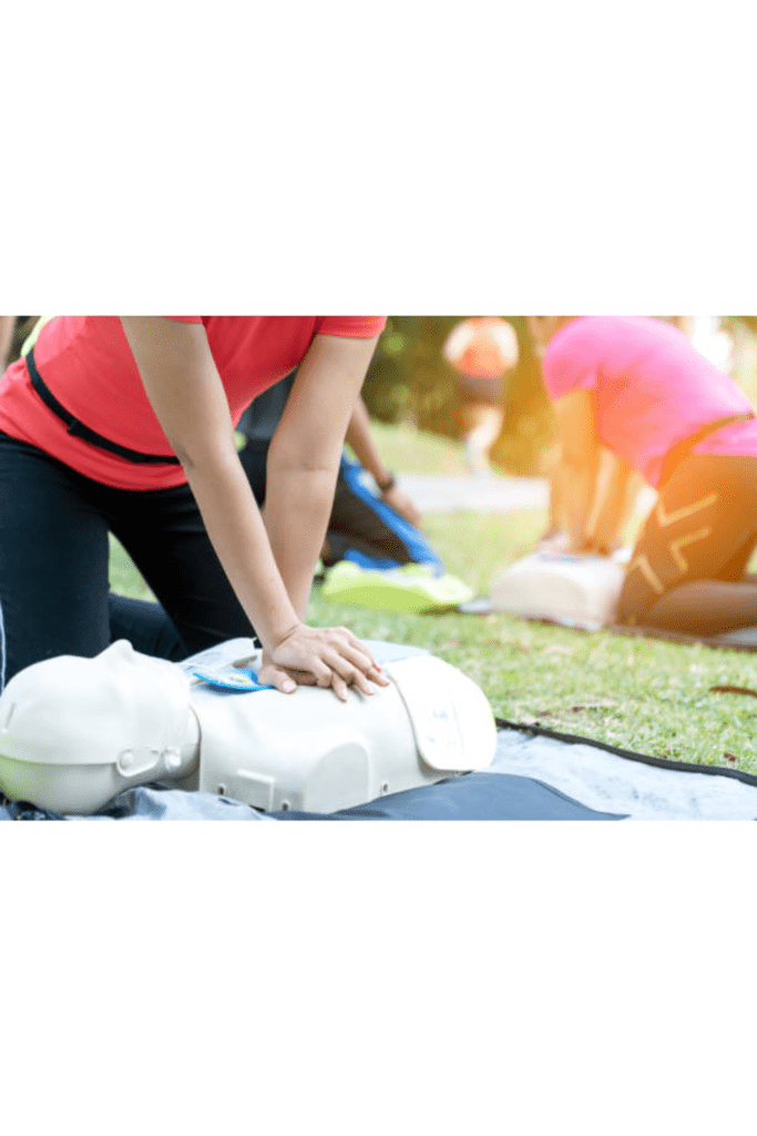 Image illustrates CPR training for civil unrest situations.