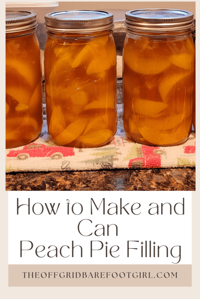 Image illustrates a Pinterest pin of peach pie filling.