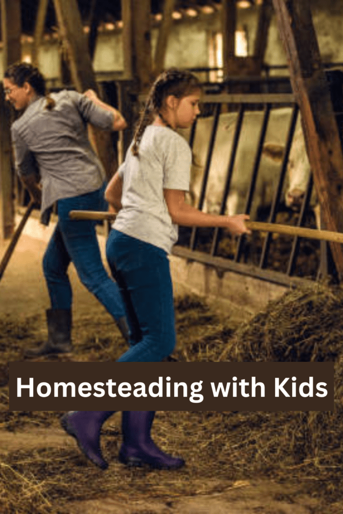 Image illustrates homesteading with kids.