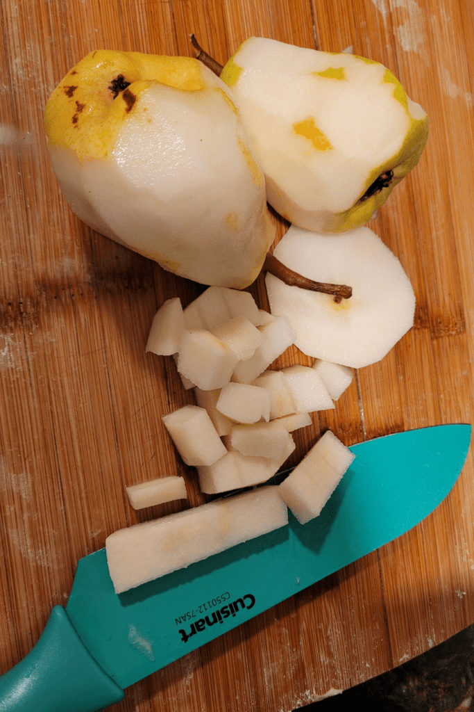 Image illustrates pears pear pie filling.