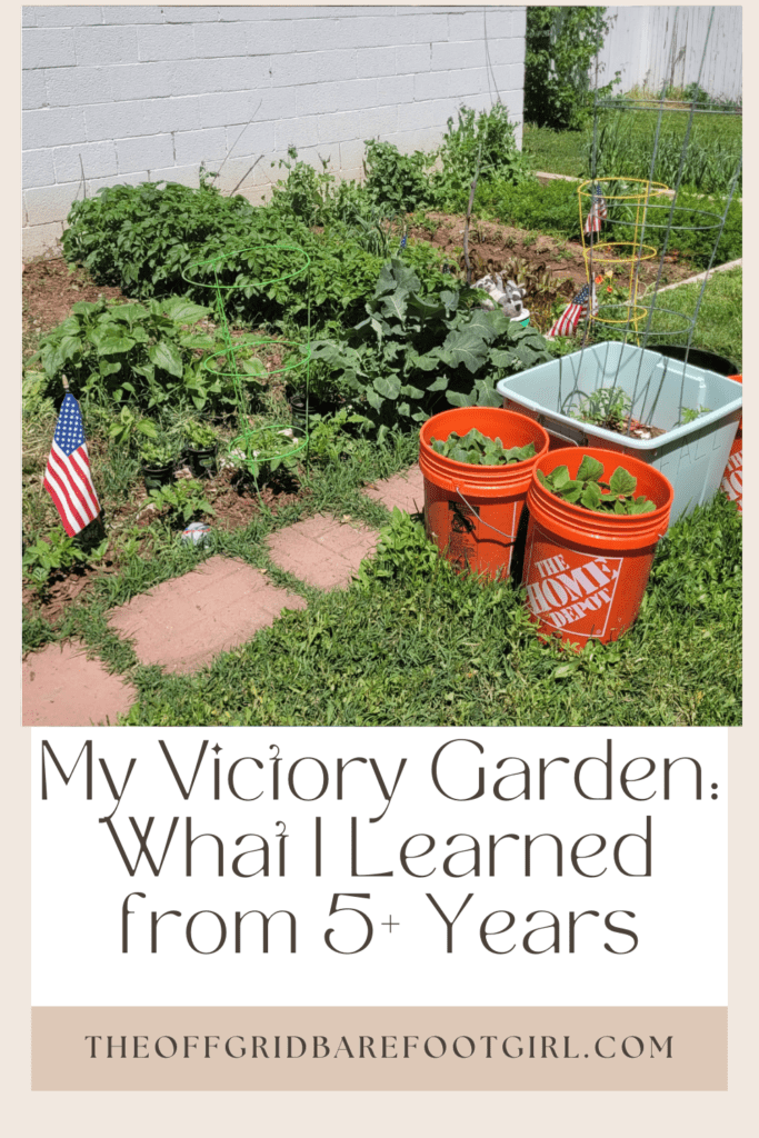 Image illustrates a Pinterest pin of a victory garden.