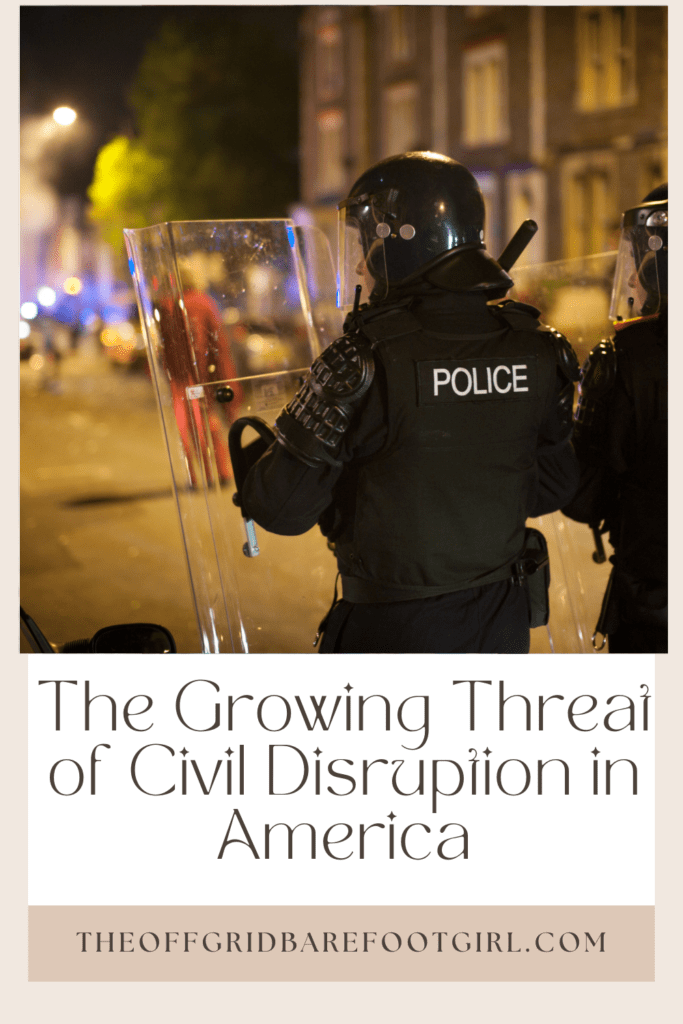 Image illustrates a Pinterest pin of civil unrest in America.