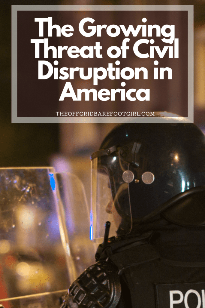 Image illustrates a Pinterest pin of civil unrest in America.