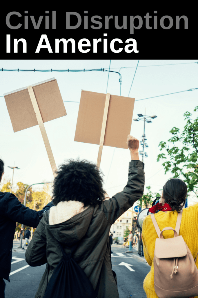 Image illustrates civil disruption in America.