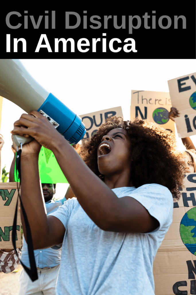 Image illustrates civil disruption in America.