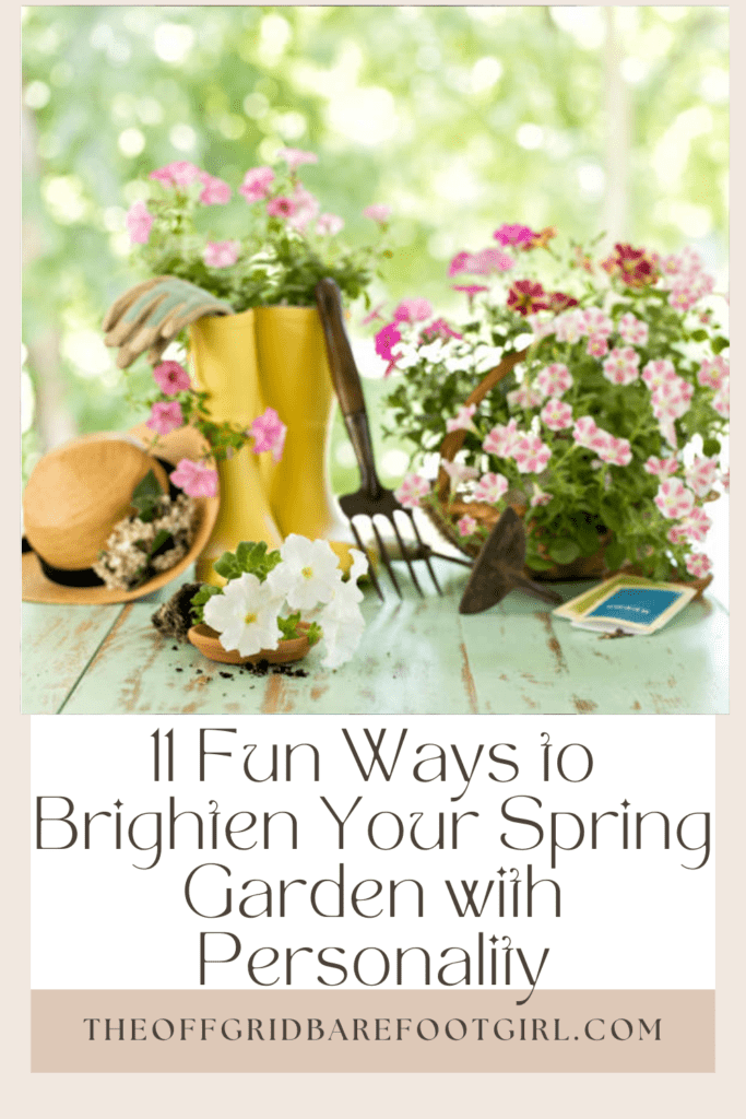 Image illustrates a Pinterest pin of a spring garden.