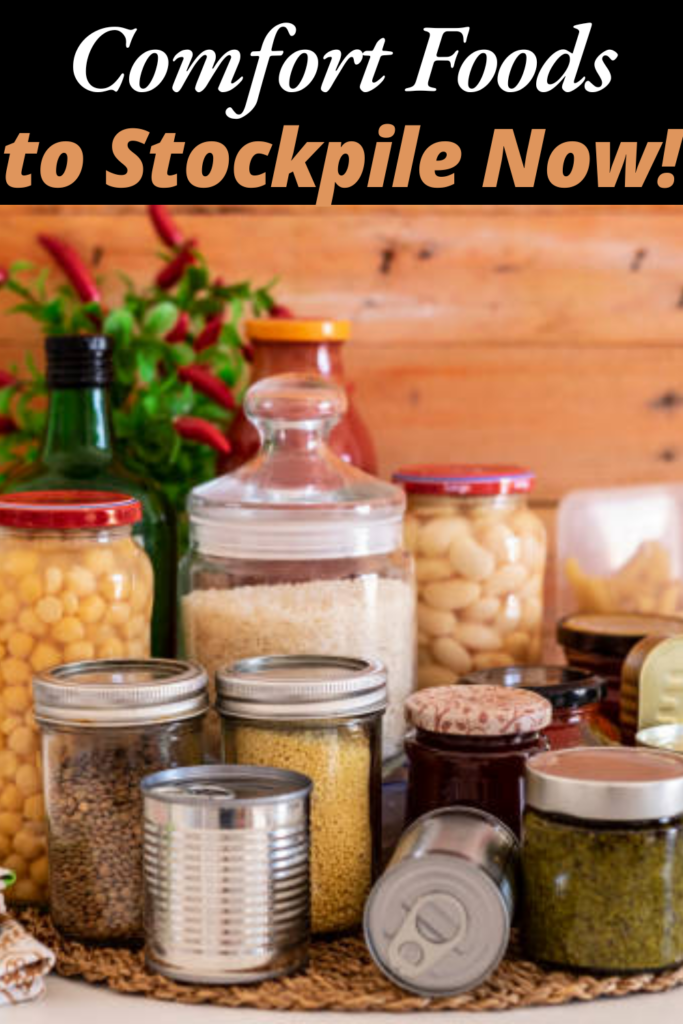 Image illustrates comfort foods to stockpile in the pantry.