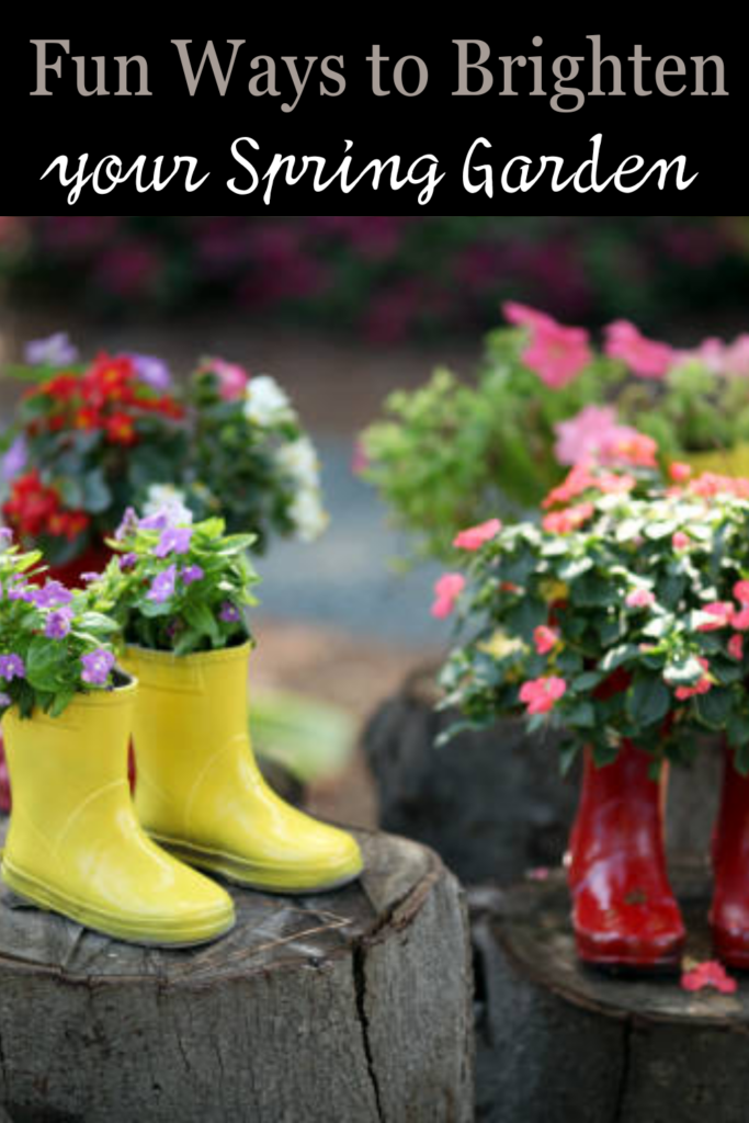 Image illustrates galoshes flower pots for a spring garden.