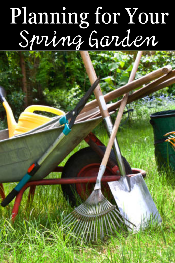Image illustrates garden tools for a spring garden.