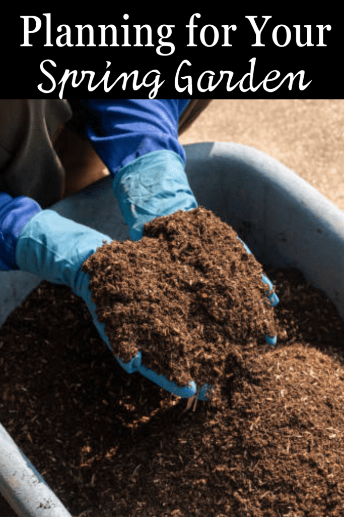 Image illustrates preparing soil for a spring garden.