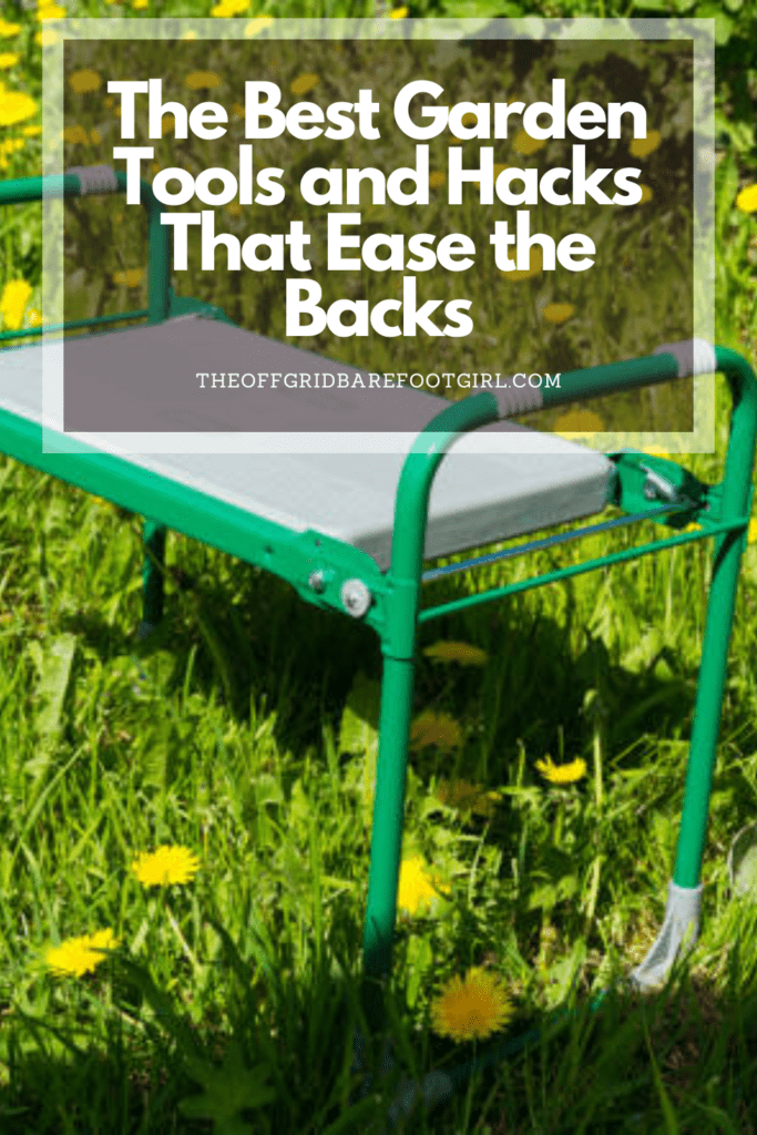 Image illustrates a Pinterest pin of garden tools.