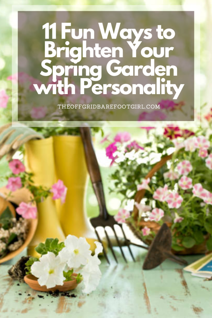 Image illustrates a Pinterest pin of a spring garden.