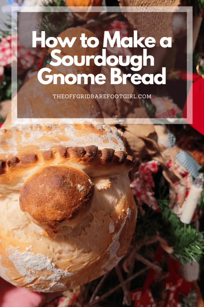 Image illustrates a Pinterest pin of sourdough gnome bread.