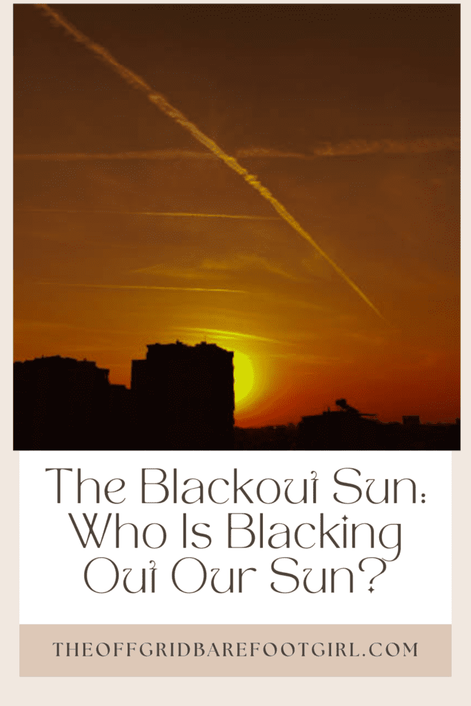 Image illustrates a Pinterest pin of a blackout sun, chemtrails, and fog.
