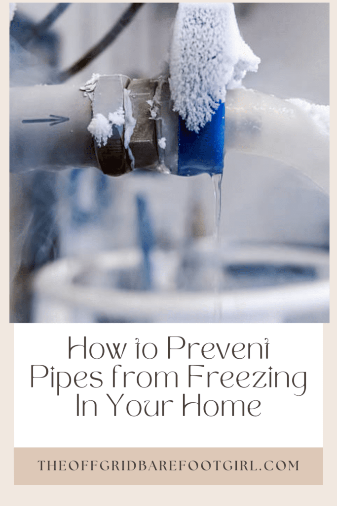 Image illustrates a Pinterest pin of how to prevent pipes from freezing.