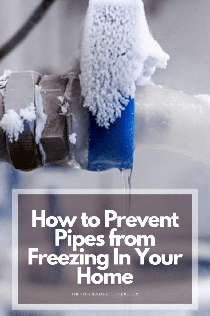 Image illustrates a Pinterest pin of how to prevent pipes from freezing.