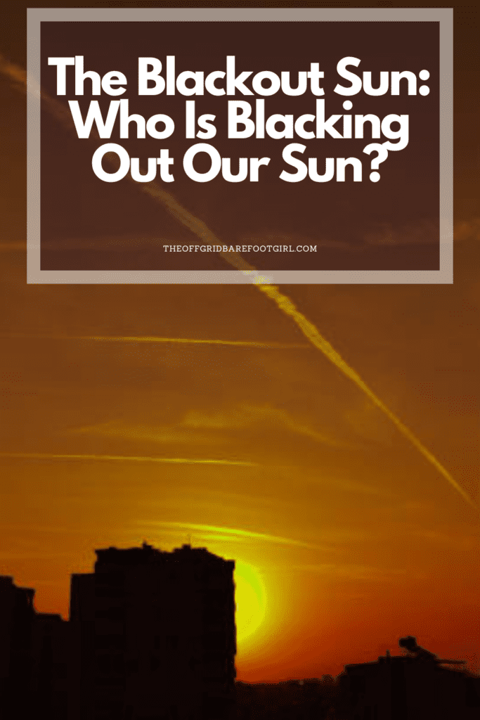 Image illustrates a Pinterest pin of a blackout sun, chemtrails, and fog.