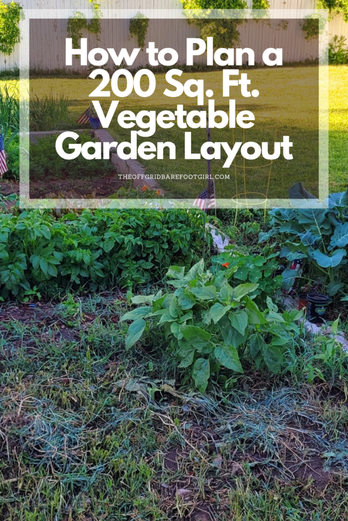 Image illustrates a Pinterest pin of a vegetable garden layout. 