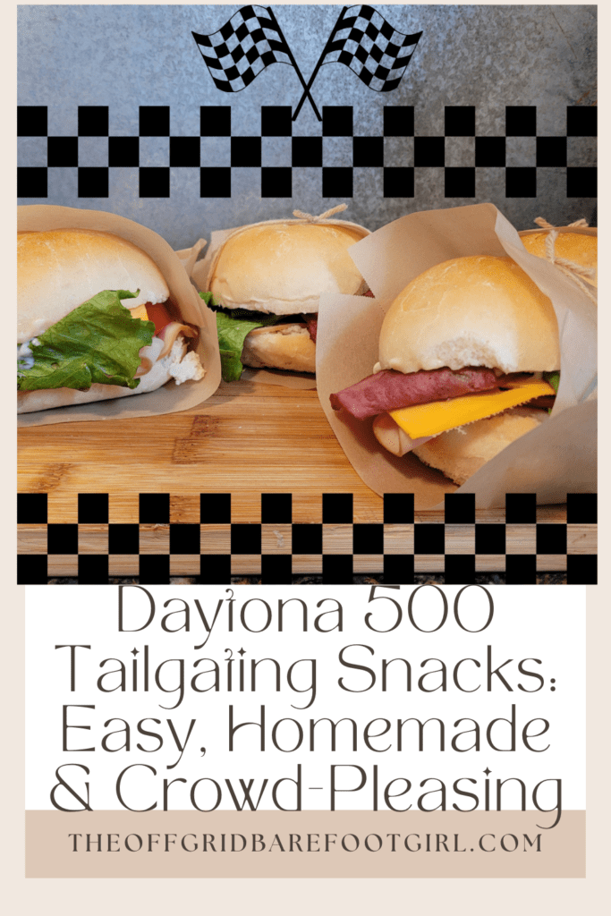 Image illustrates a Pinterest pin of tailgating snacks.