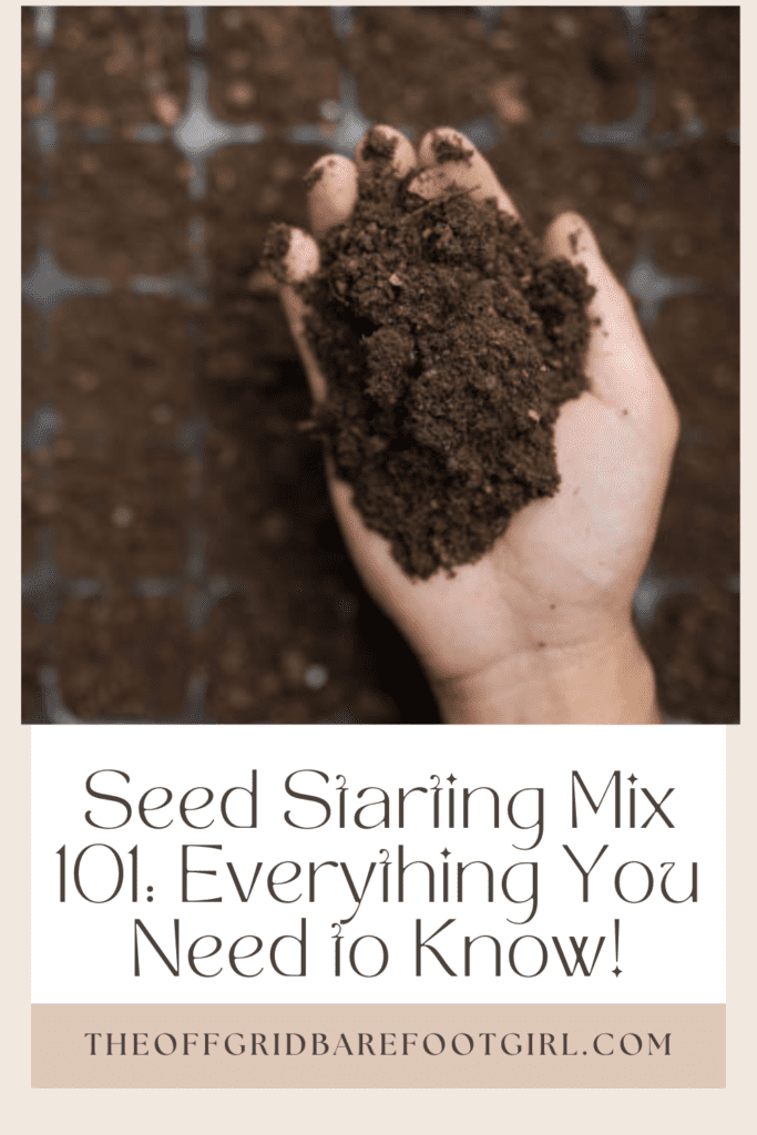 Image illustrates a Pinterest pin of seed starting mix.
