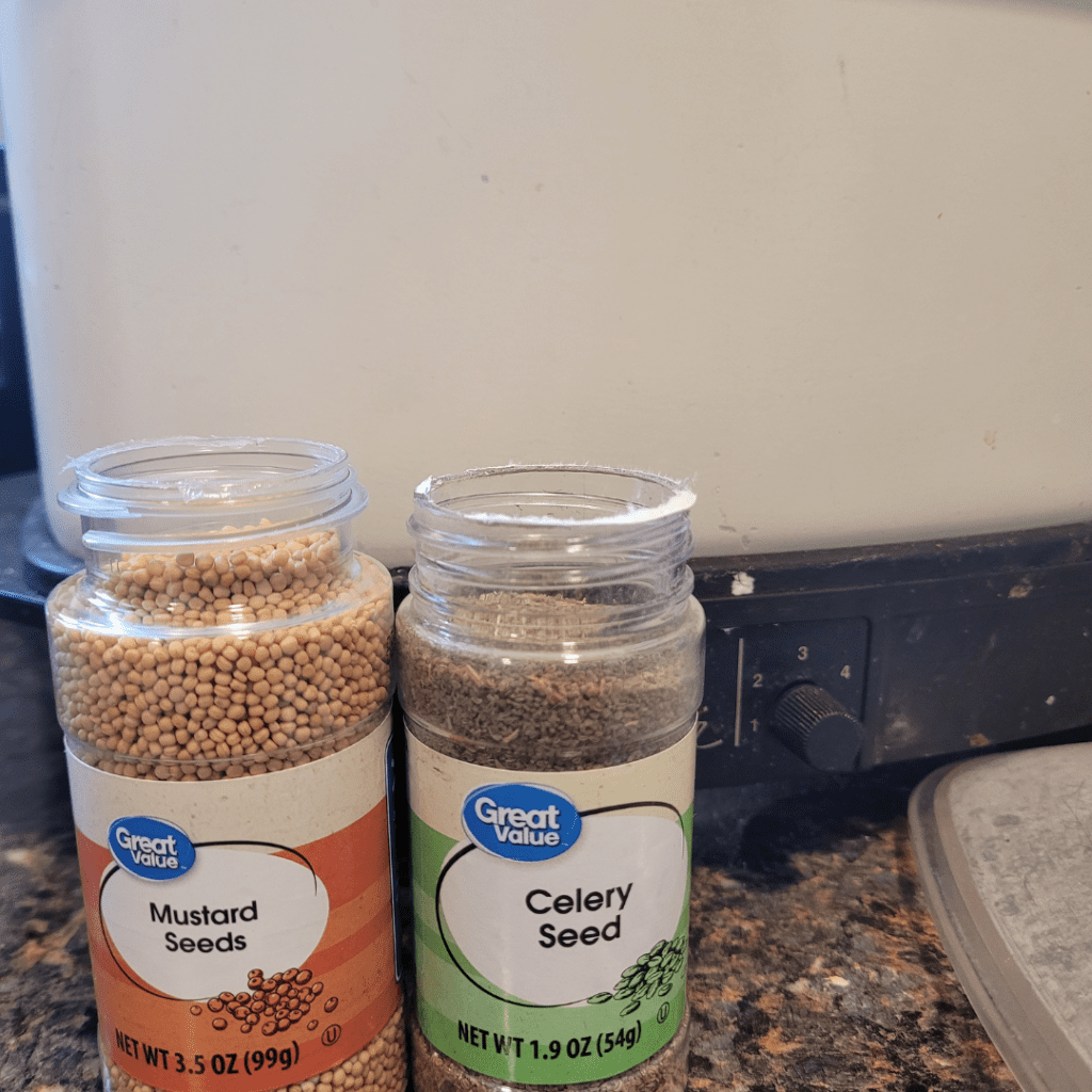 Image illustrates mustard seed and celery seed for pickling Amish Chow Chow.
