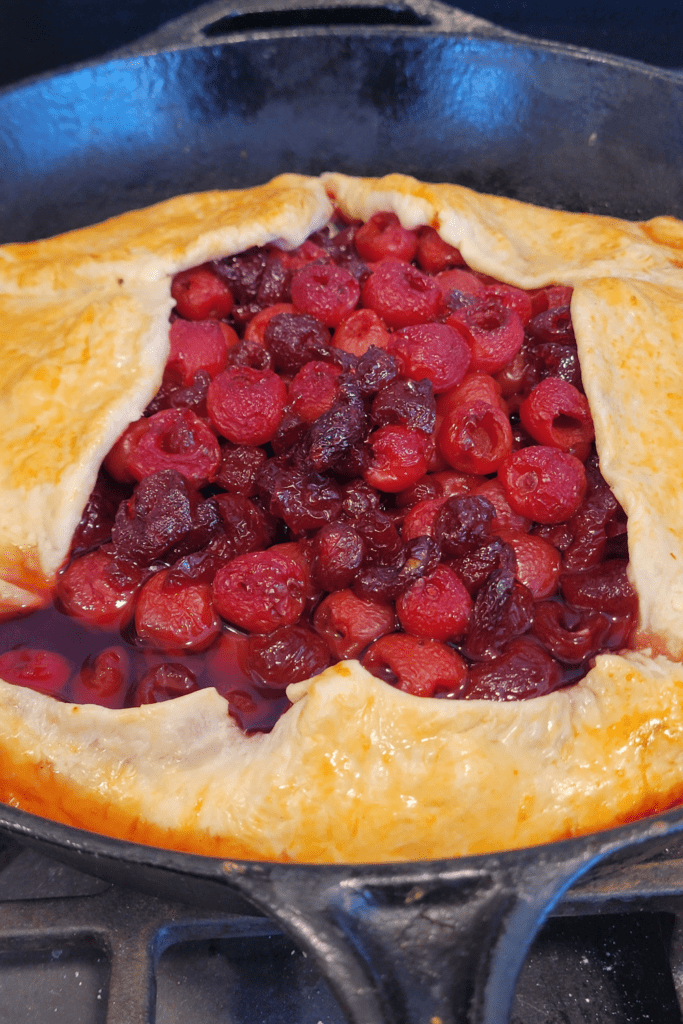 Image illustrates cherry galette.