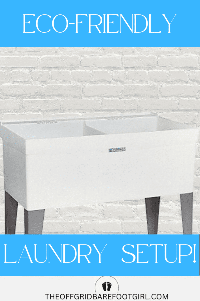 Image illustrates eco friendly laundry detergent and set up.