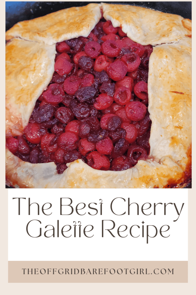Image illustrates a Pinterest pin of cherry galette.