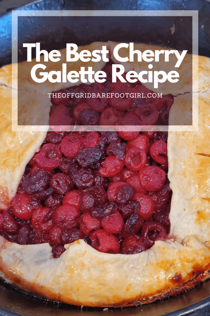Image illustrates a Pinterest pin of cherry galette.