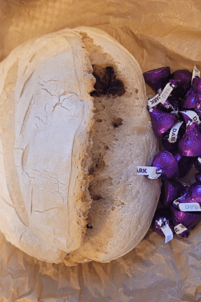 Image illustrates Hershey's Kisses sourdough bread.