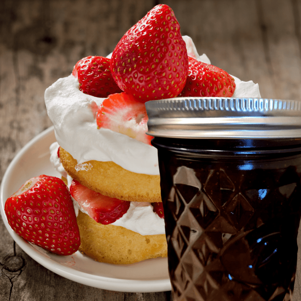 Image illustrates strawberry shortcake jam.