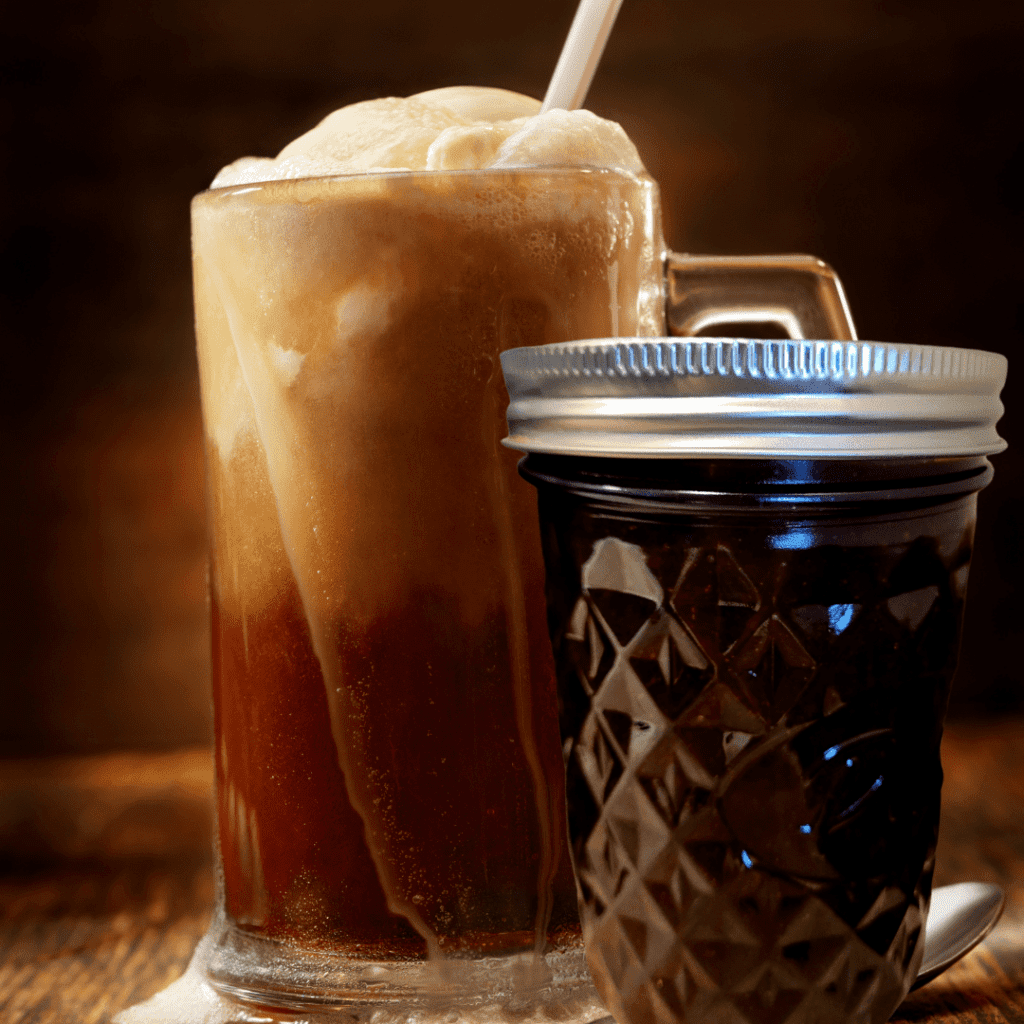 Image illustrates root beer float jelly.