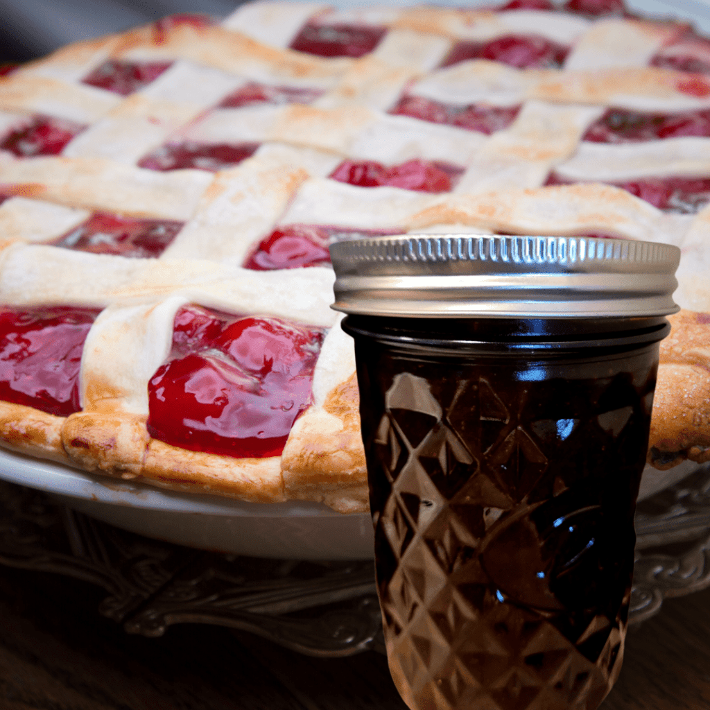 Image illustrates cherry pie jam.