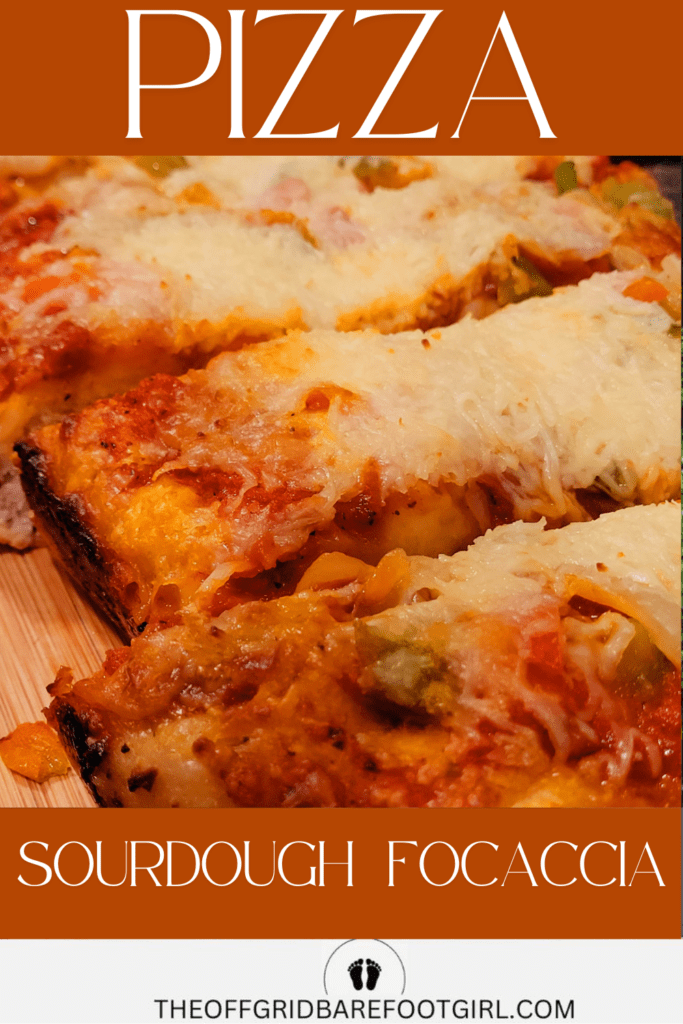 Image illustrates pizza sourdough focaccia.