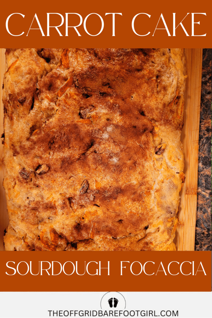 Image illustrates carrot cake sourdough focaccia.
