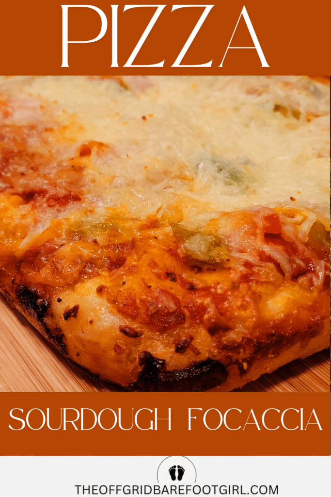 Image illustrates pizza sourdough focaccia.
