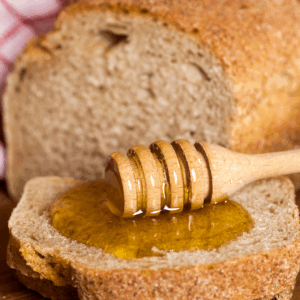 Image illustrates honey sourdough bread.