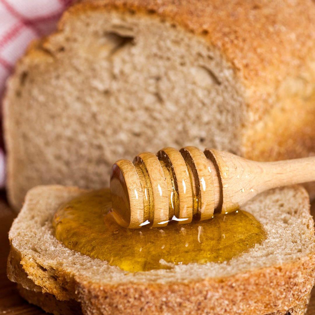 Image illustrates honey sourdough bread.