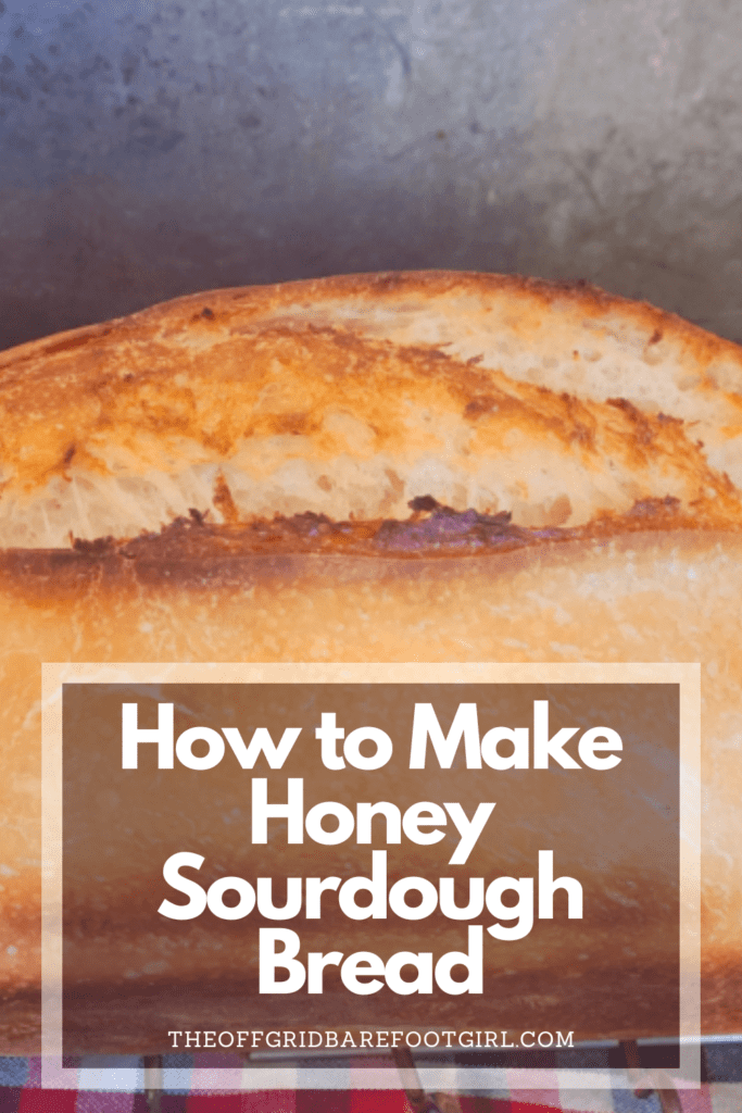 Image illustrates a Pinterest pin of honey sourdough bread.