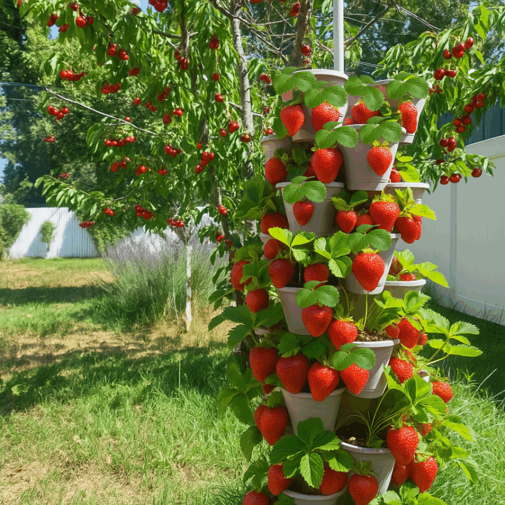 Image illustrates a Dollar Tree strawberry tower.