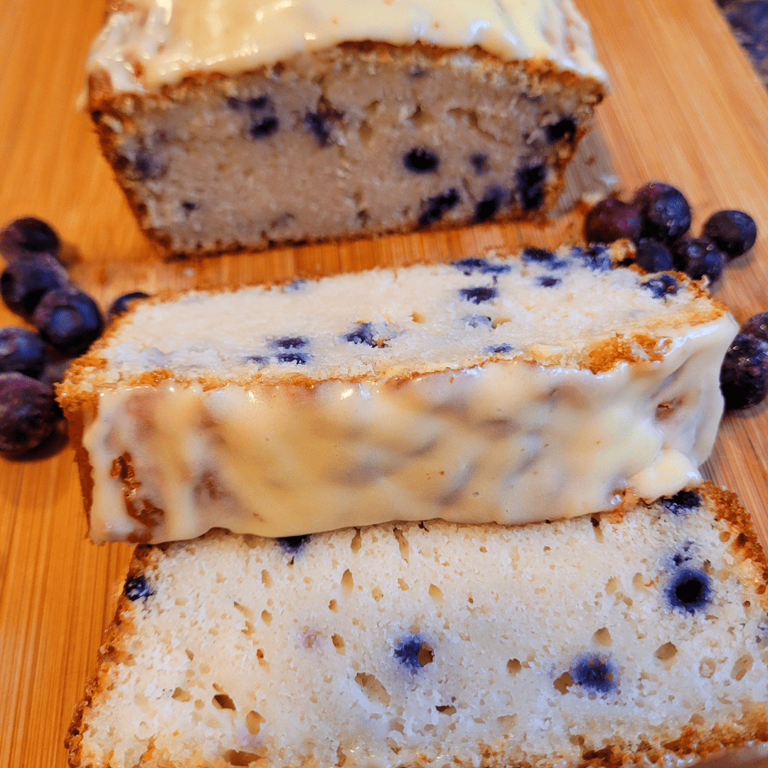 Image illustrates lemon blueberry sourdough bread.