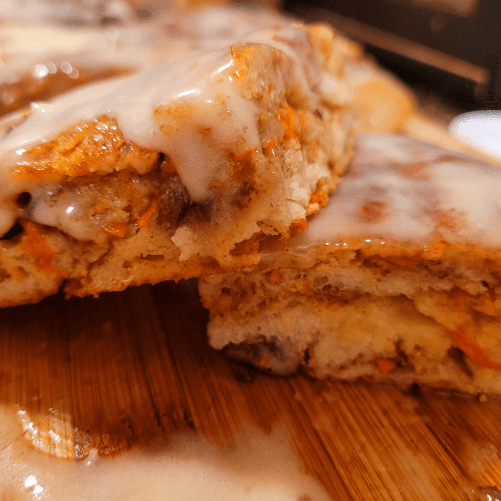 Image illustrates carrot cake sourdough focaccia.
